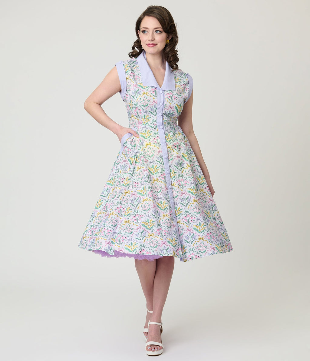 Unique Vintage Spring Bouquet Cotton Shirt Dress - Unique Vintage - Womens, DRESSES, SWING