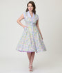 Unique Vintage Spring Bouquet Cotton Shirt Dress