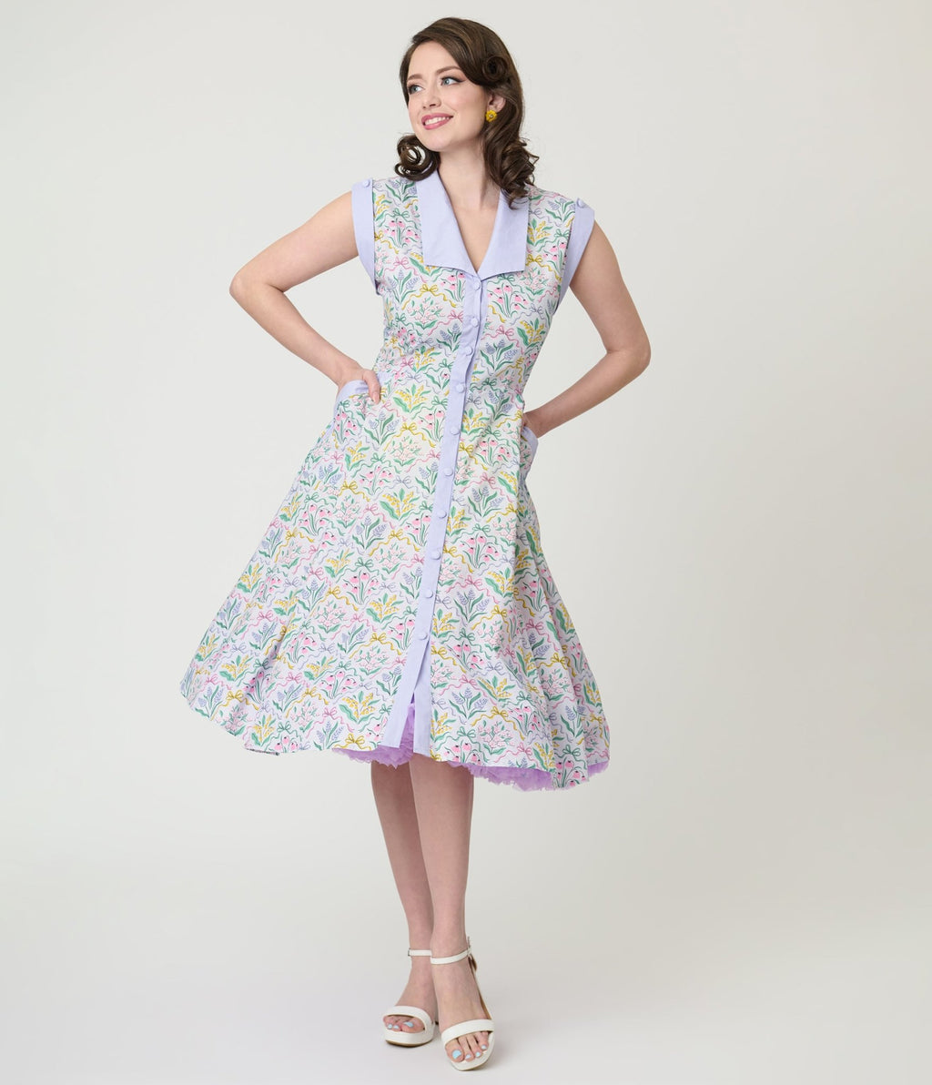 Unique Vintage Spring Bouquet Cotton Shirt Dress - Unique Vintage - Womens, DRESSES, SWING