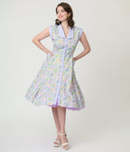 Unique Vintage Spring Bouquet Cotton Shirt Dress - Unique Vintage - Womens, DRESSES, SWING