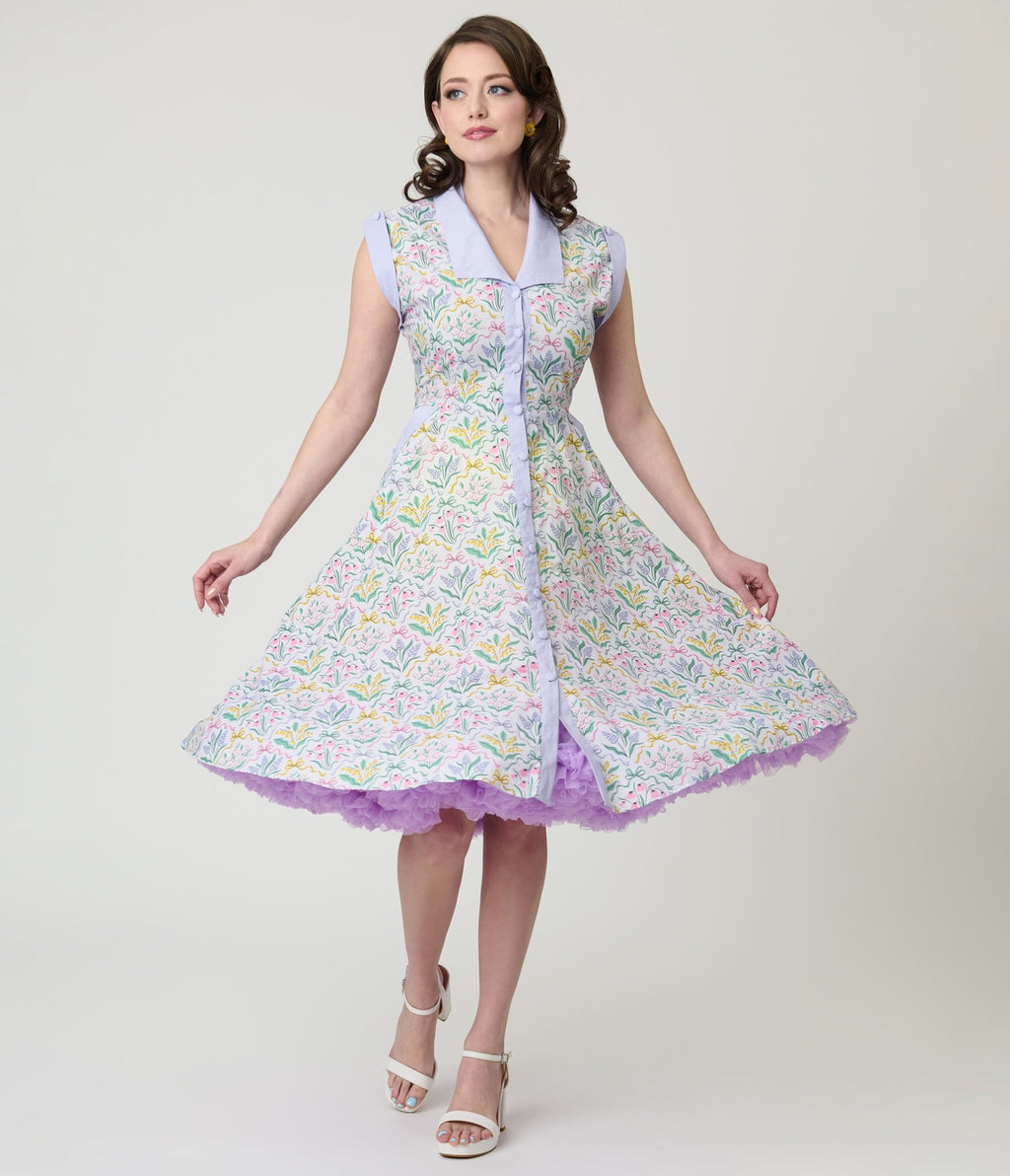 Unique Vintage Spring Bouquet Cotton Shirt Dress M/8-10
