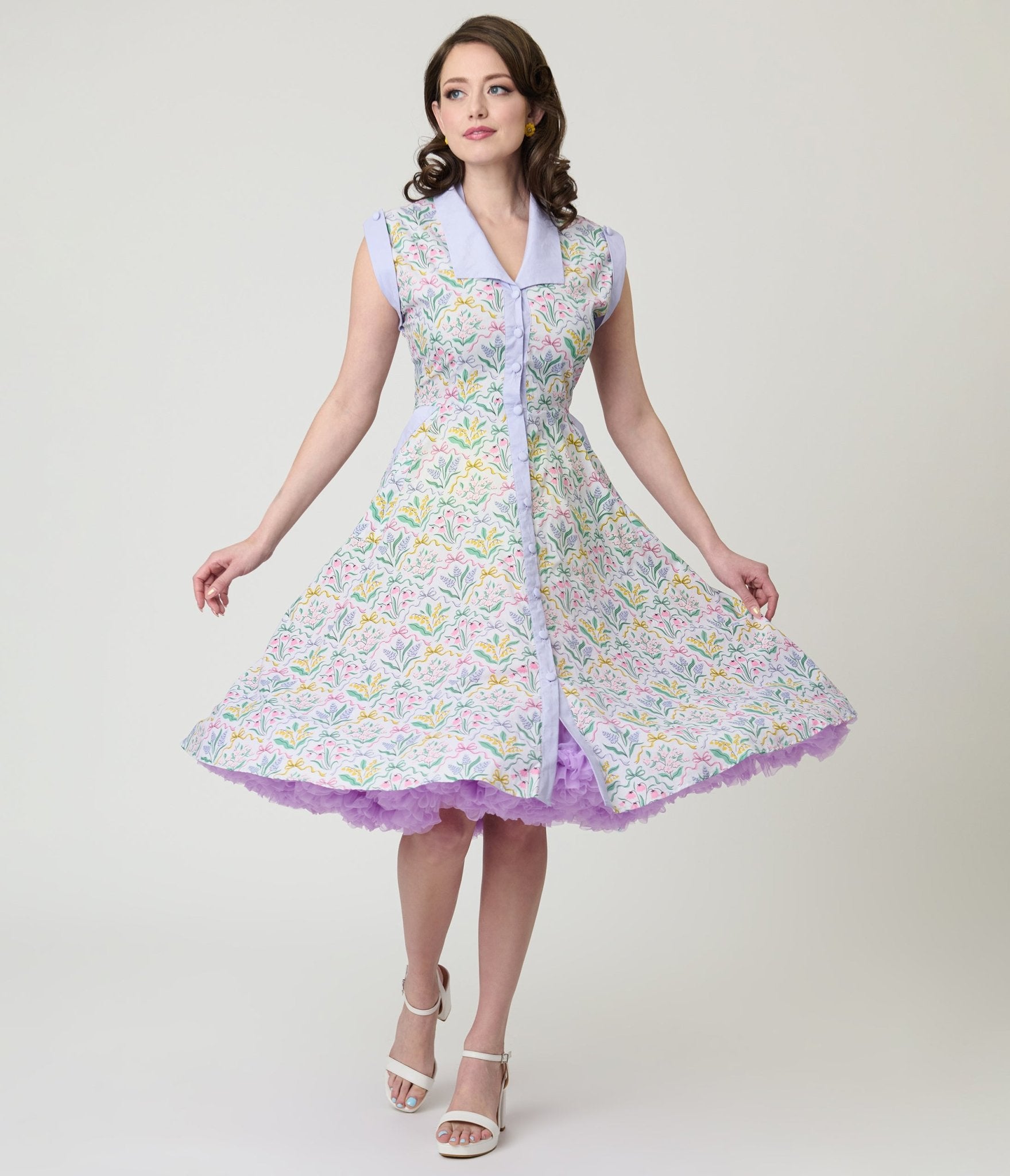 Unique Vintage Spring Bouquet Cotton Shirt Dress - Unique Vintage - Womens, DRESSES, SWING