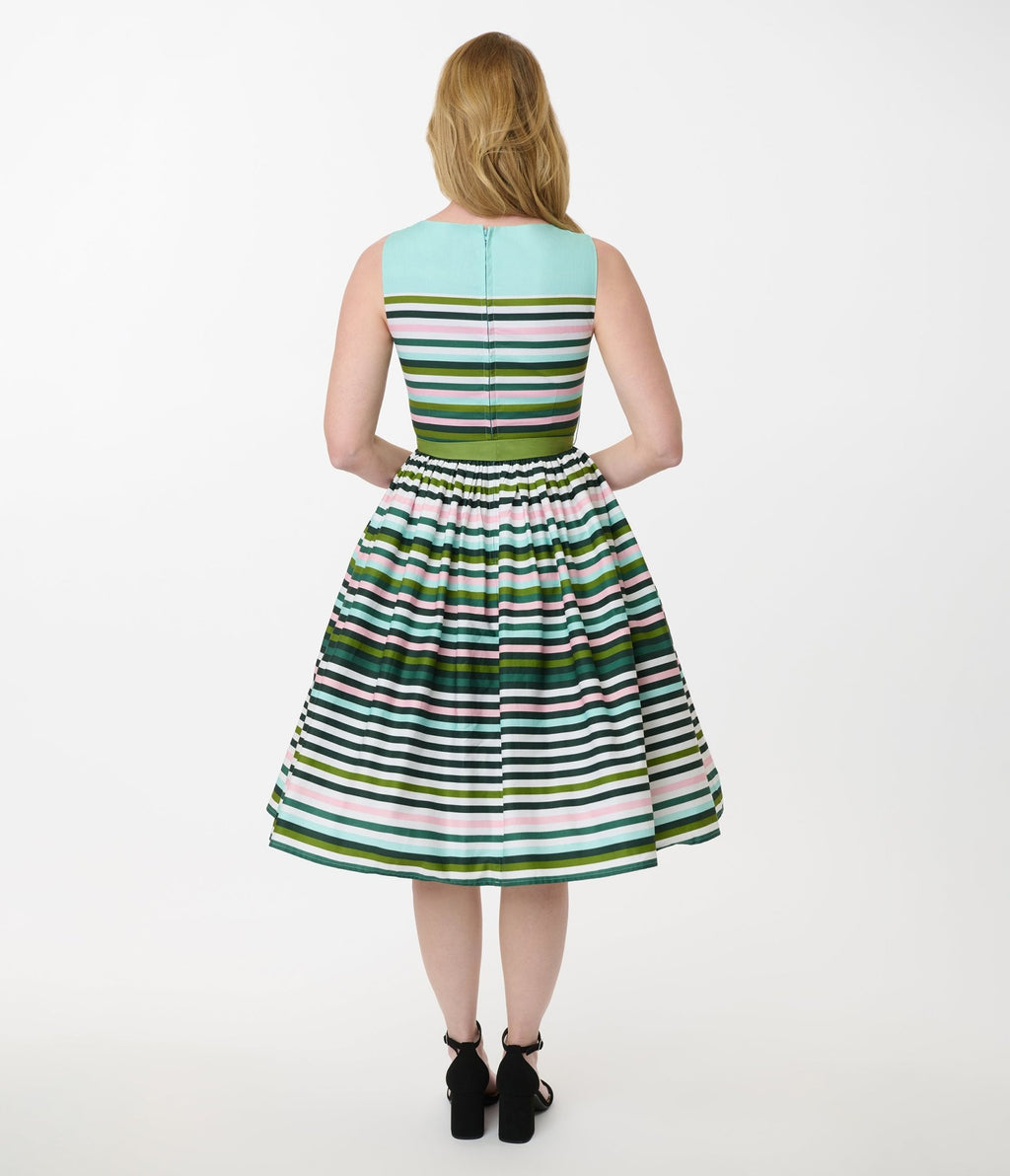 Unique Vintage Spring Stripe Sleeveless Cotton Swing Dress - Unique Vintage - Womens, DRESSES, SWING