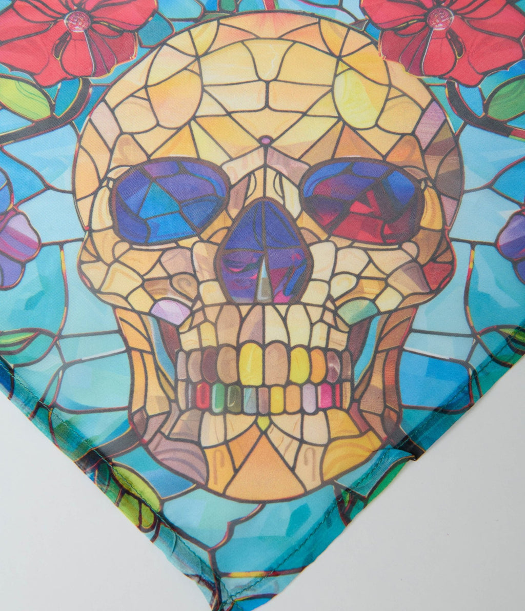 Unique Vintage Stained Glass Skull Chiffon Hair Scarf - Unique Vintage - Womens, ACCESSORIES, HAIR