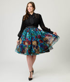 Unique Vintage Stained Glass Skull & Roses Flare Ballerina Skirt - Unique Vintage - Womens, BOTTOMS, SKIRTS