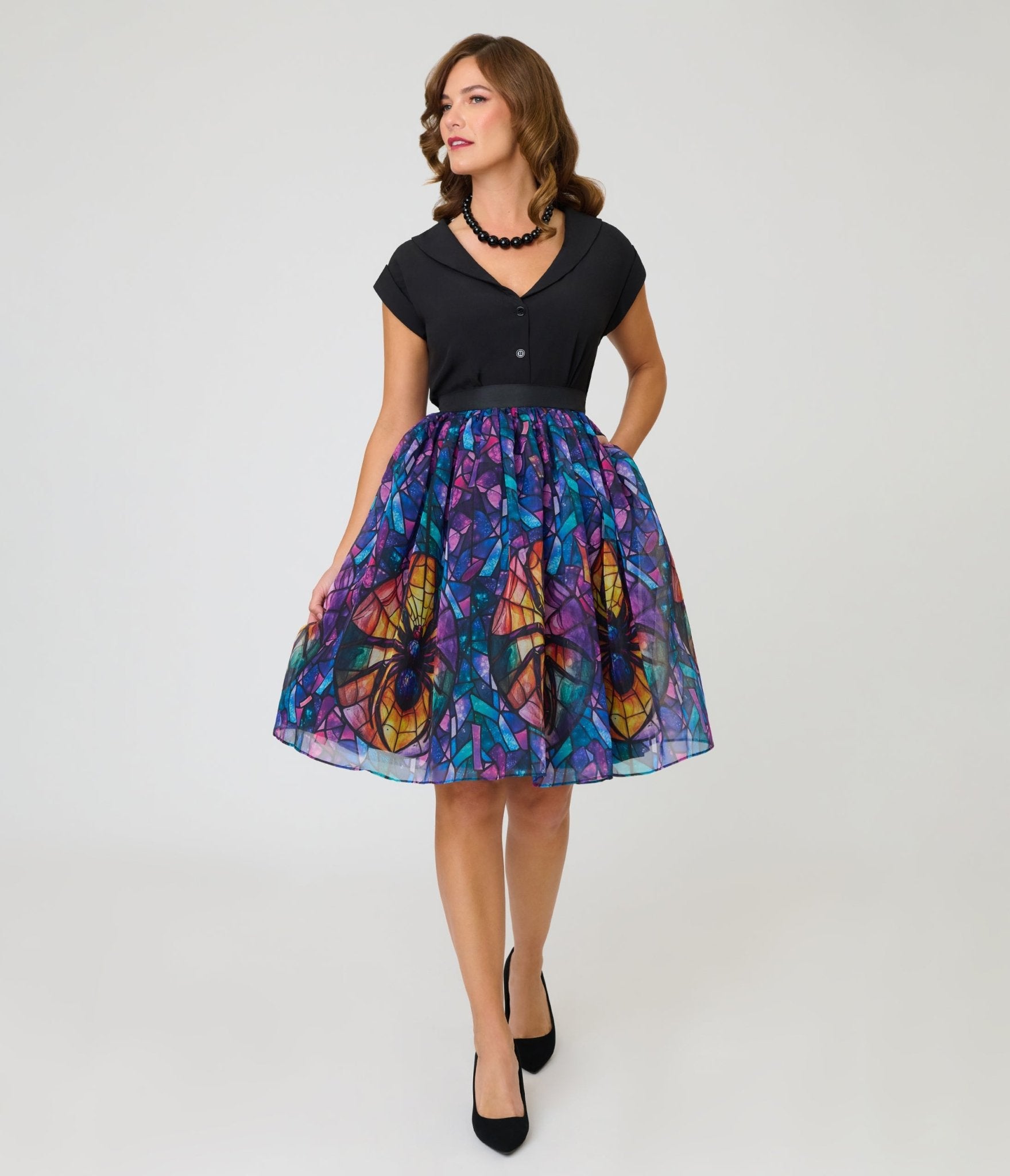 Unique Vintage Stained Glass Spider Flare Ballerina Skirt - Unique Vintage - Womens, BOTTOMS, SKIRTS