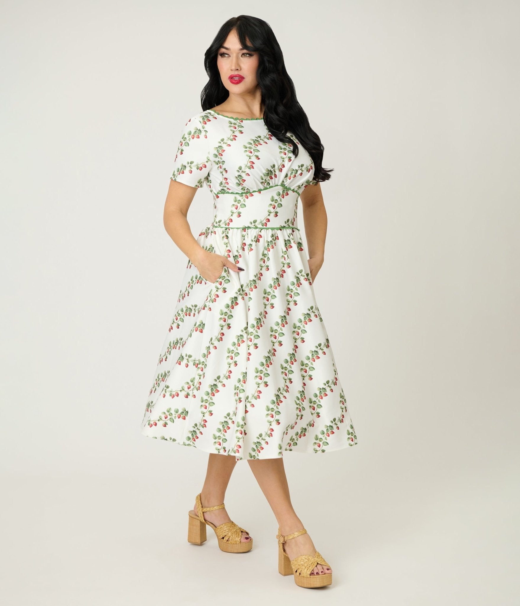 Unique Vintage Strawberry Vine Print Swing Dress - Unique Vintage - Womens, DRESSES, SWING
