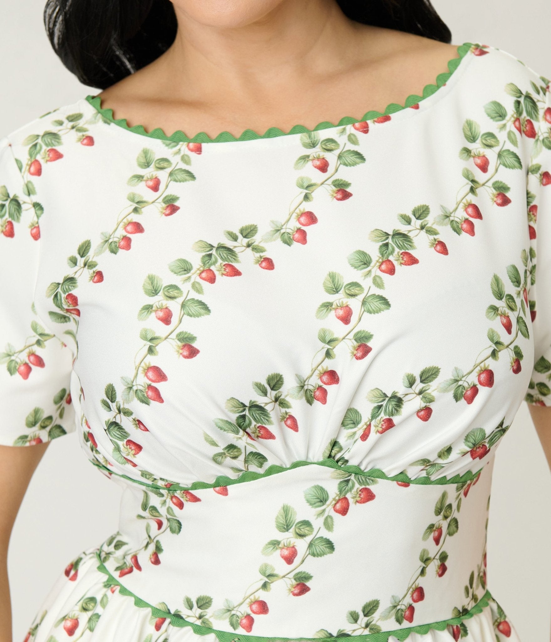 Unique Vintage Strawberry Vine Print Swing Dress