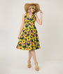 Unique Vintage Sunflower Cotton Halter Swing Dress