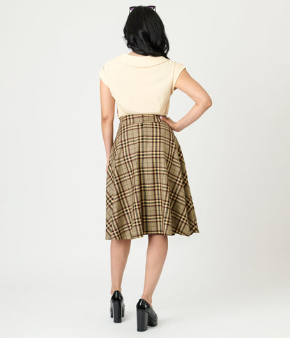Unique Vintage Tan Plaid Vivian Swing Skirt - Unique Vintage - Womens, BOTTOMS, SKIRTS