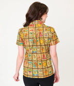 Unique Vintage Tarot Print Notched Collar Blouse - Unique Vintage - Womens, TOPS, WOVEN TOPS