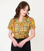 Unique Vintage Tarot Print Notched Collar Blouse - Unique Vintage - Womens, TOPS, WOVEN TOPS