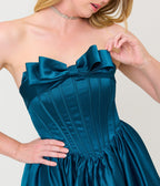 Unique Vintage Teal Bow Strapless Tea Length Gown - Unique Vintage - Womens, DRESSES, PROM AND SPECIAL OCCASION