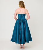 Unique Vintage Teal Bow Strapless Tea Length Gown - Unique Vintage - Womens, DRESSES, PROM AND SPECIAL OCCASION