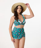 Unique Vintage Teal Flower Child Halter Swim Top - Unique Vintage - Womens, SWIM, TOP