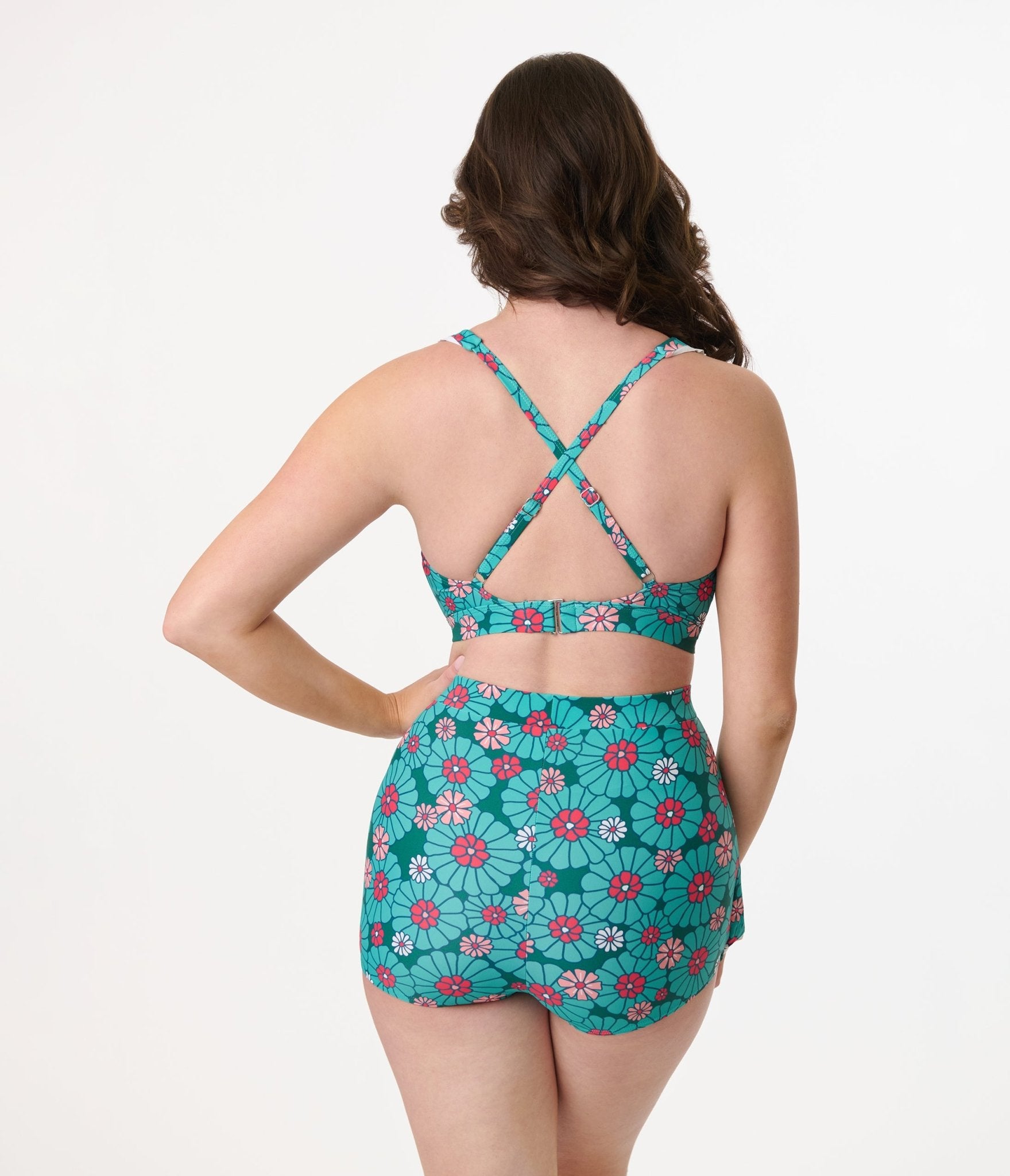 Unique Vintage Teal Flower Child Halter Swim Top - Unique Vintage - Womens, SWIM, TOP