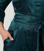 Unique Vintage Teal Jacquard Satin Flare Jumpsuit - Unique Vintage - Womens, BOTTOMS, ROMPERS AND JUMPSUITS