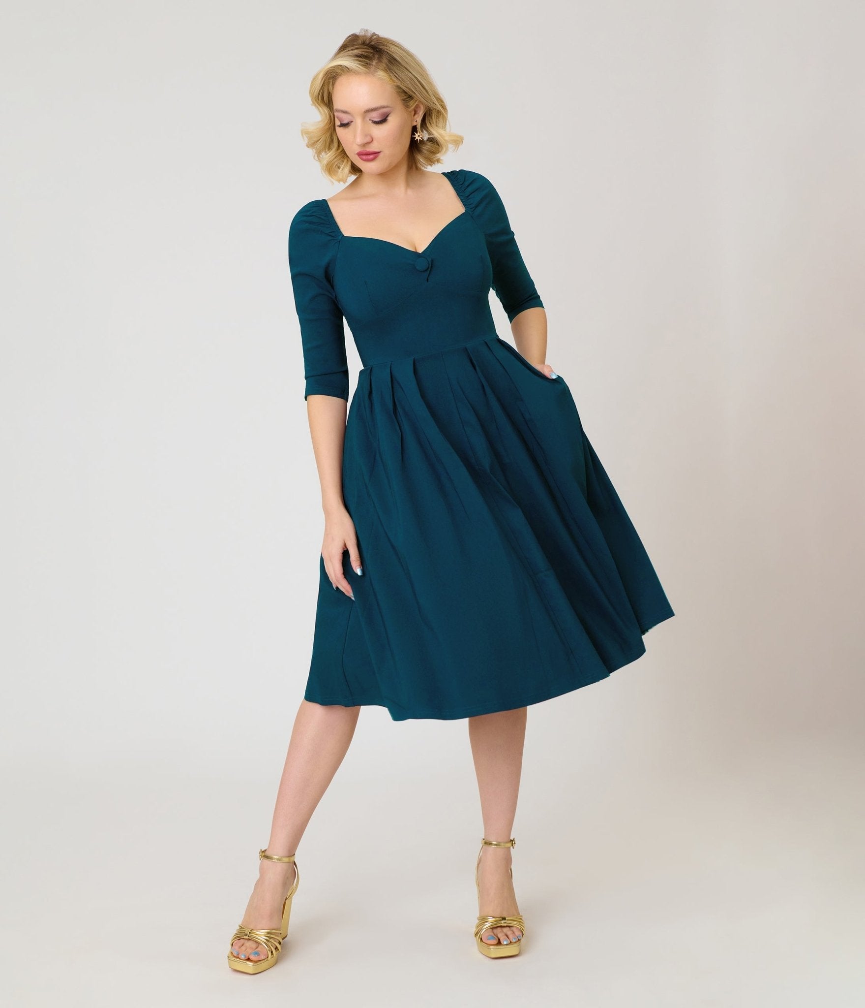 Unique Vintage Teal Lamar Swing Dress - Unique Vintage - Womens, DRESSES, SWING