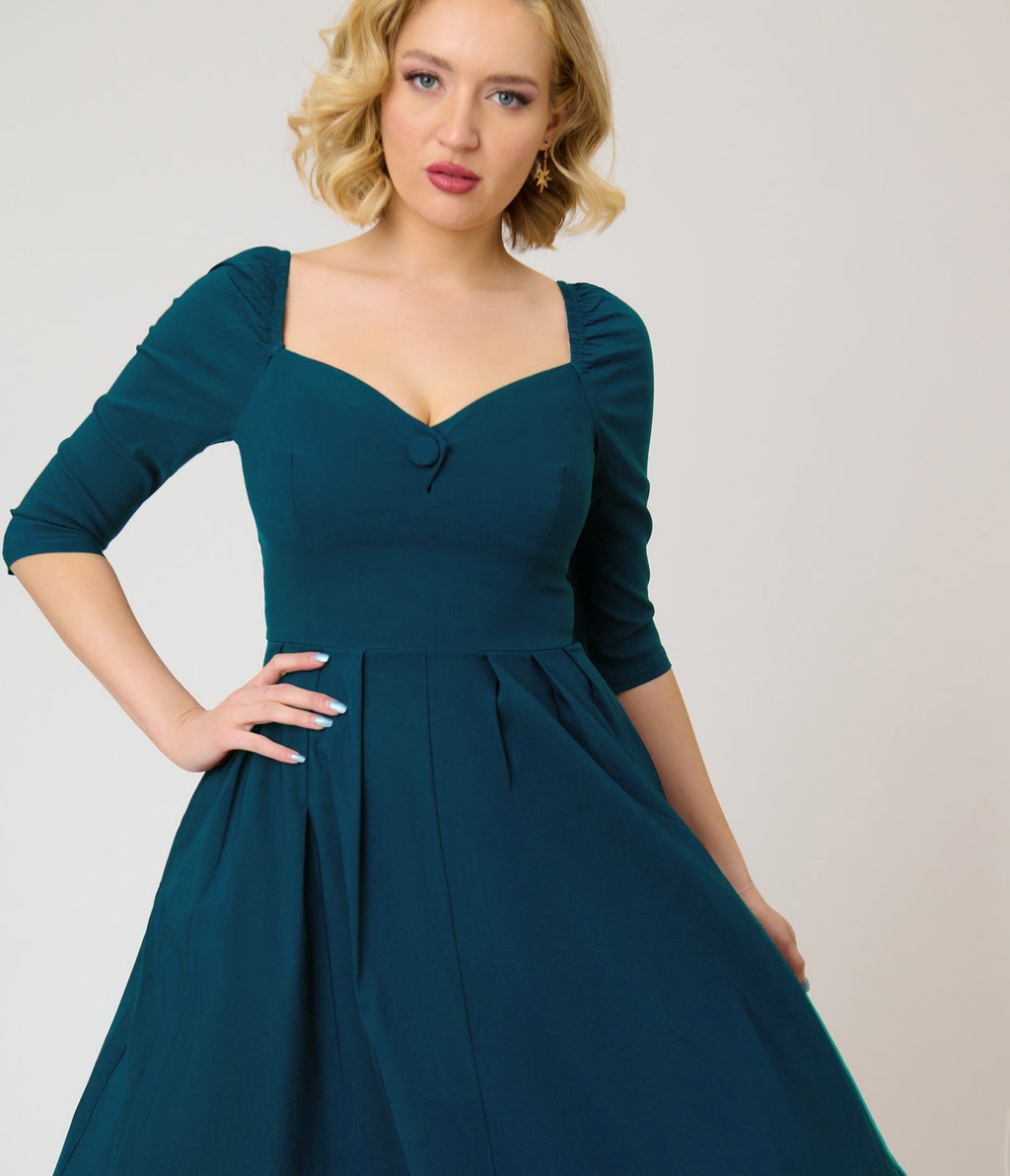 Unique Vintage Teal Lamar Swing Dress - Unique Vintage - Womens, DRESSES, SWING