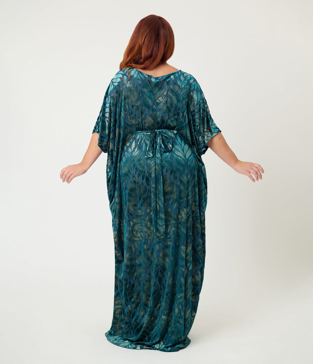 Unique Vintage Teal Leaf Burnout Burton Caftan - Unique Vintage - Womens, DRESSES, CAFTAN