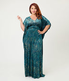 Unique Vintage Teal Leaf Burnout Burton Caftan - Unique Vintage - Womens, DRESSES, CAFTAN