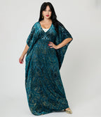 Unique Vintage Teal Leaf Burnout Burton Caftan - Unique Vintage - Womens, DRESSES, CAFTAN