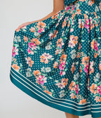 Unique Vintage Teal Polka Dot & Floral Bow Sweetheart Swing Dress - Unique Vintage - Womens, DRESSES, SWING