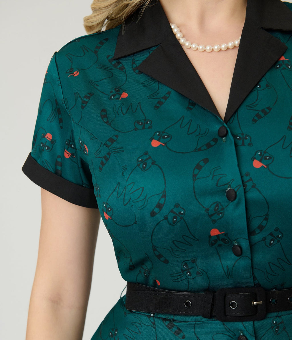 Unique Vintage Teal Raccoon Print Alexis Swing Dress - Unique Vintage - Womens, DRESSES, SWING