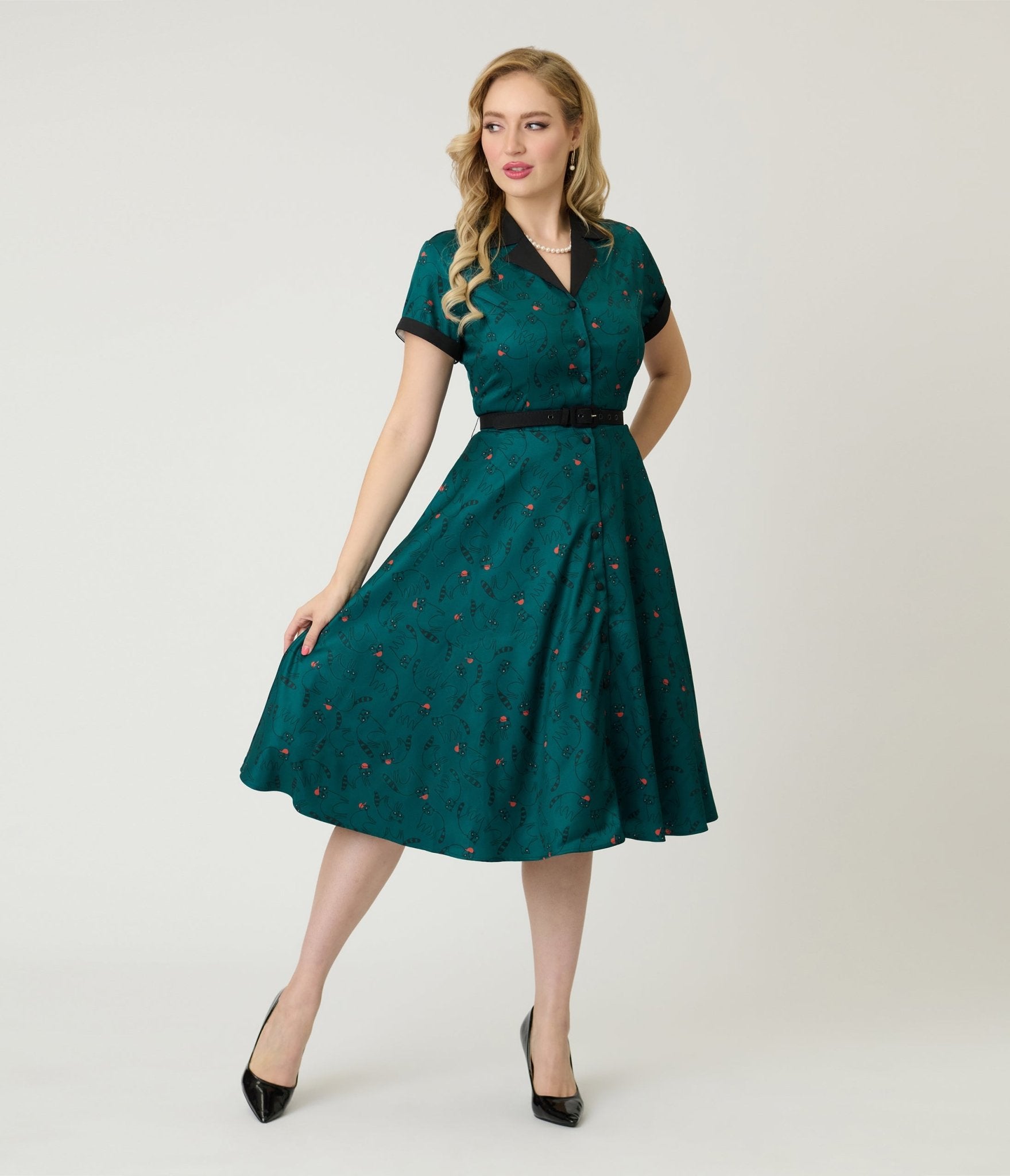 Unique Vintage Teal Raccoon Print Alexis Swing Dress - Unique Vintage - Womens, DRESSES, SWING