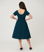 Unique Vintage Teal Stripe Dragonfly Brooch Swing Dress - Unique Vintage - Womens, DRESSES, SWING