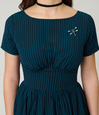 Unique Vintage Teal Stripe Dragonfly Brooch Swing Dress - Unique Vintage - Womens, DRESSES, SWING