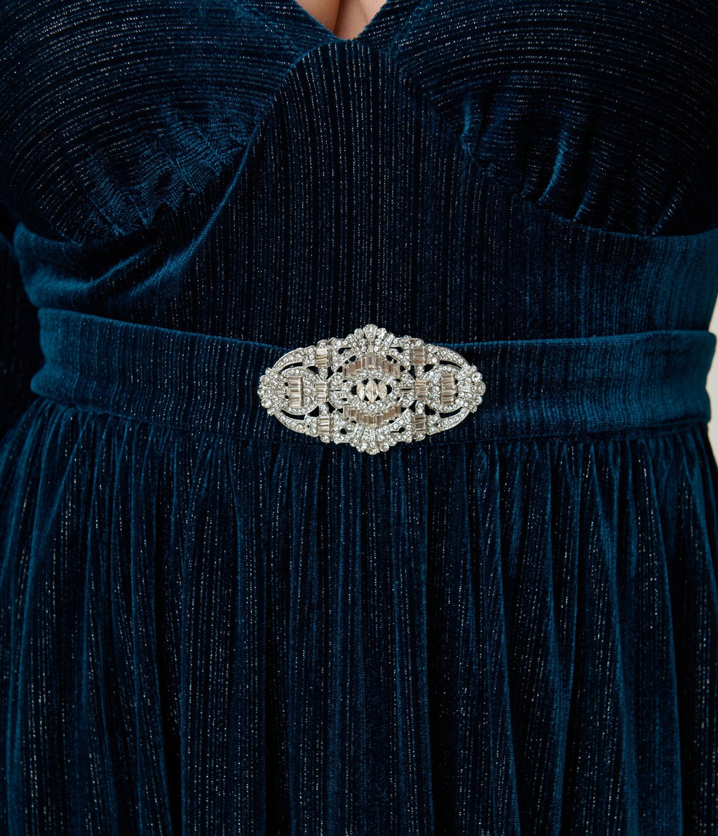 Unique Vintage Teal Velvet Batwing Sleeve Maxi Dress - Unique Vintage - Womens, DRESSES, MAXI