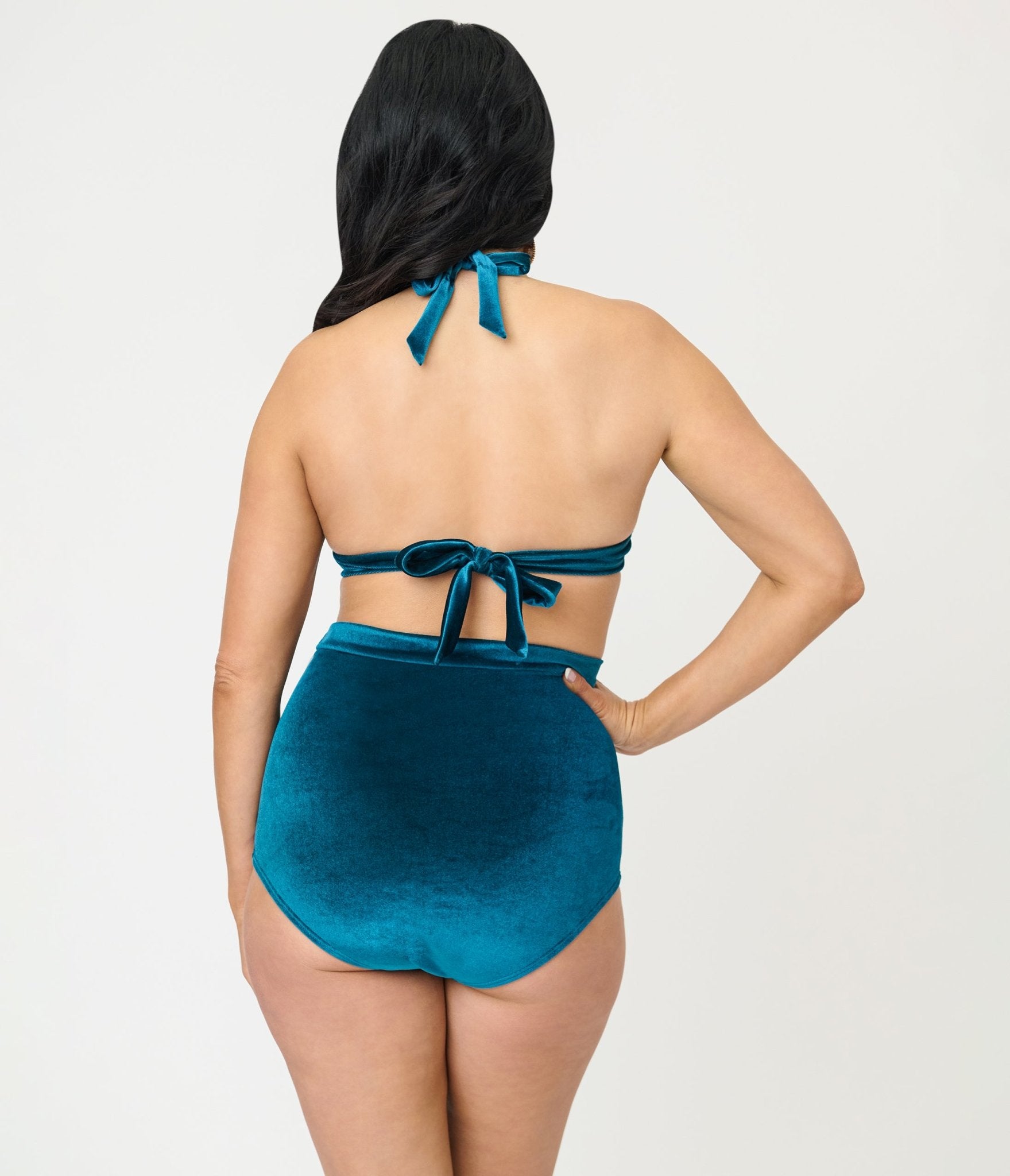 Unique Vintage Teal Velvet Monroe High Waist Bikini Bottom - Unique Vintage - Womens, SWIM, BOTTOM