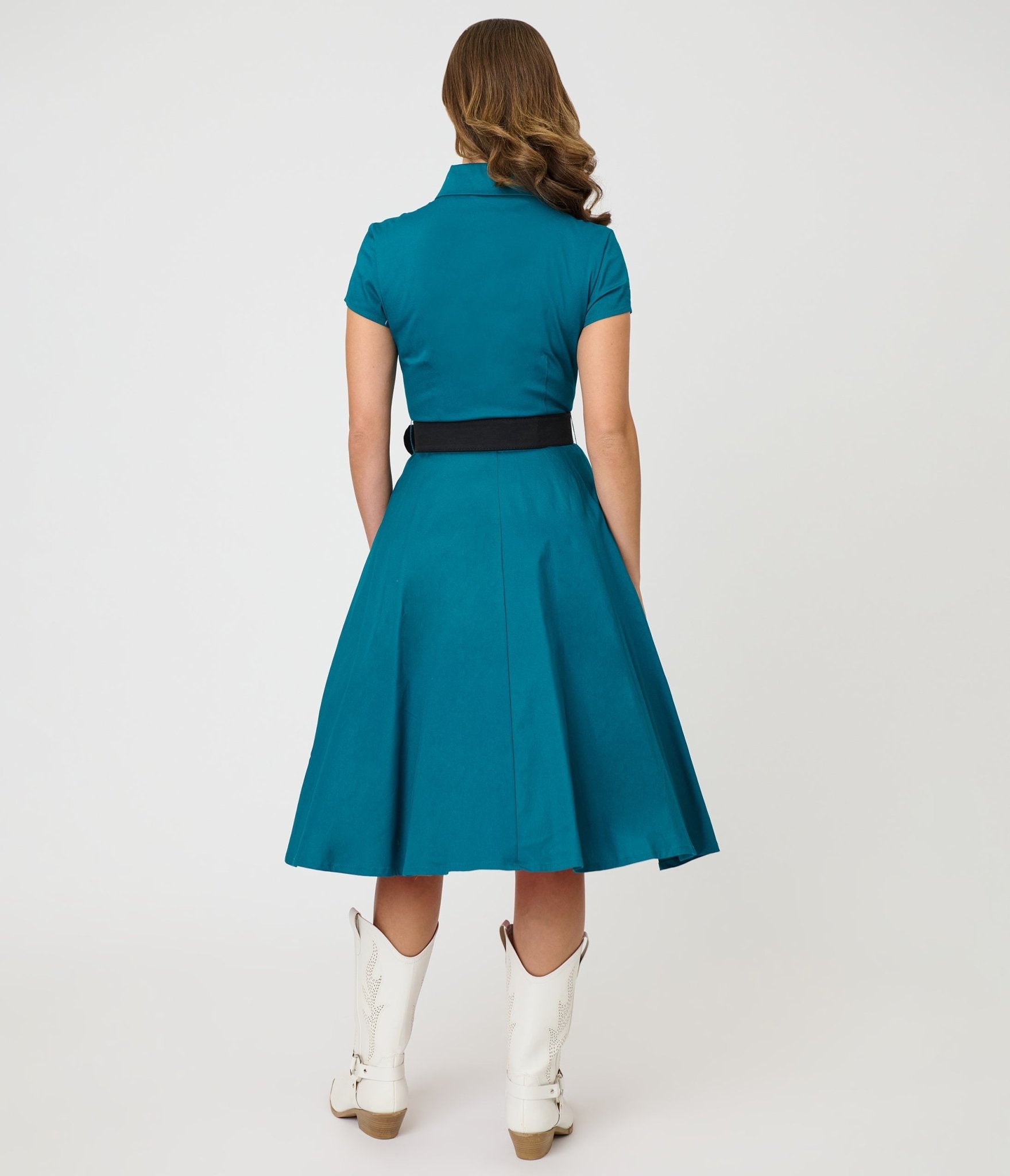 Unique Vintage Teal & Western Rose Madeline Swing Dress Unique Vintage Teal & Western Rose Madeline Swing Dress