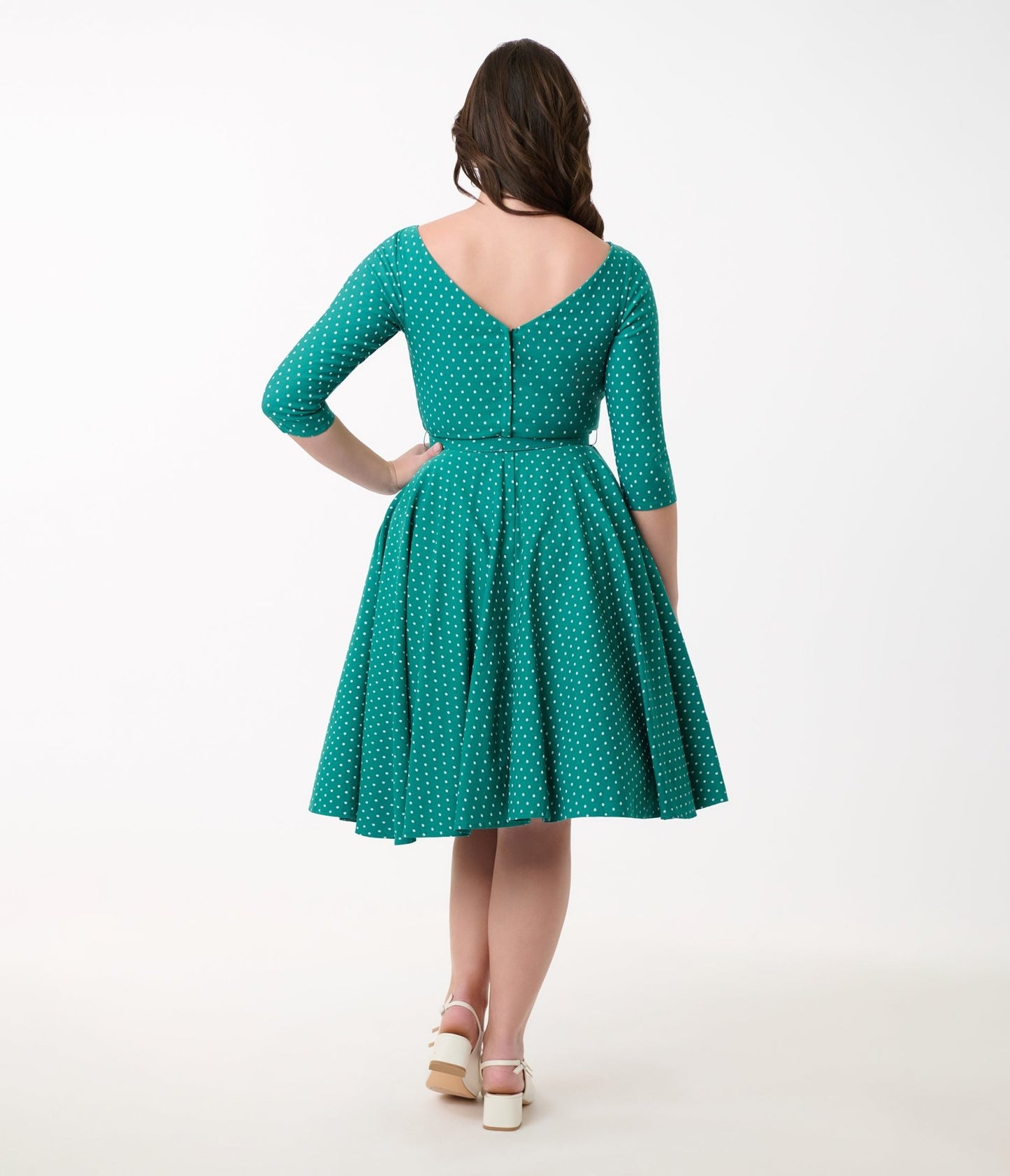 Unique Vintage Teal & White Pin Dot Devon Swing Dress - Unique Vintage - Womens, DRESSES, SWING