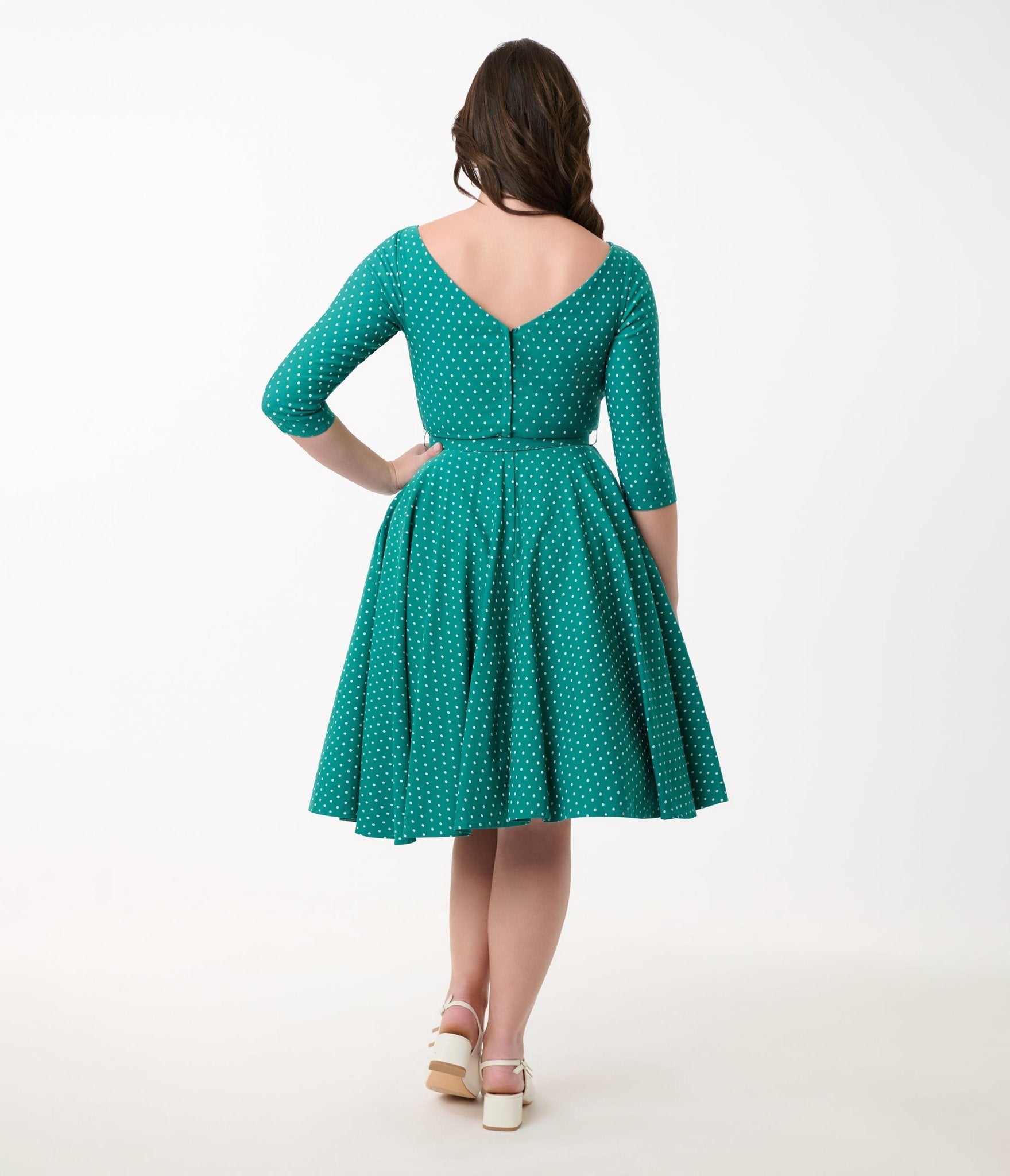 Unique Vintage Teal & White Pin Dot Devon Swing Dress - Unique Vintage - Womens, DRESSES, SWING