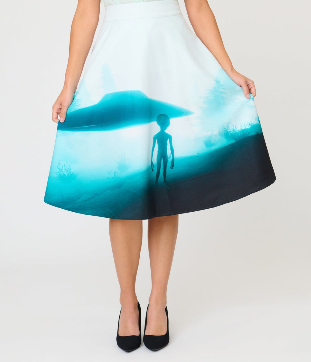 Unique Vintage UFO Print Vivian Swing Skirt - Unique Vintage - Womens, BOTTOMS, SKIRTS