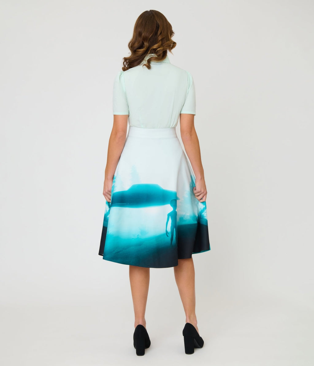 Unique Vintage UFO Print Vivian Swing Skirt - Unique Vintage - Womens, BOTTOMS, SKIRTS