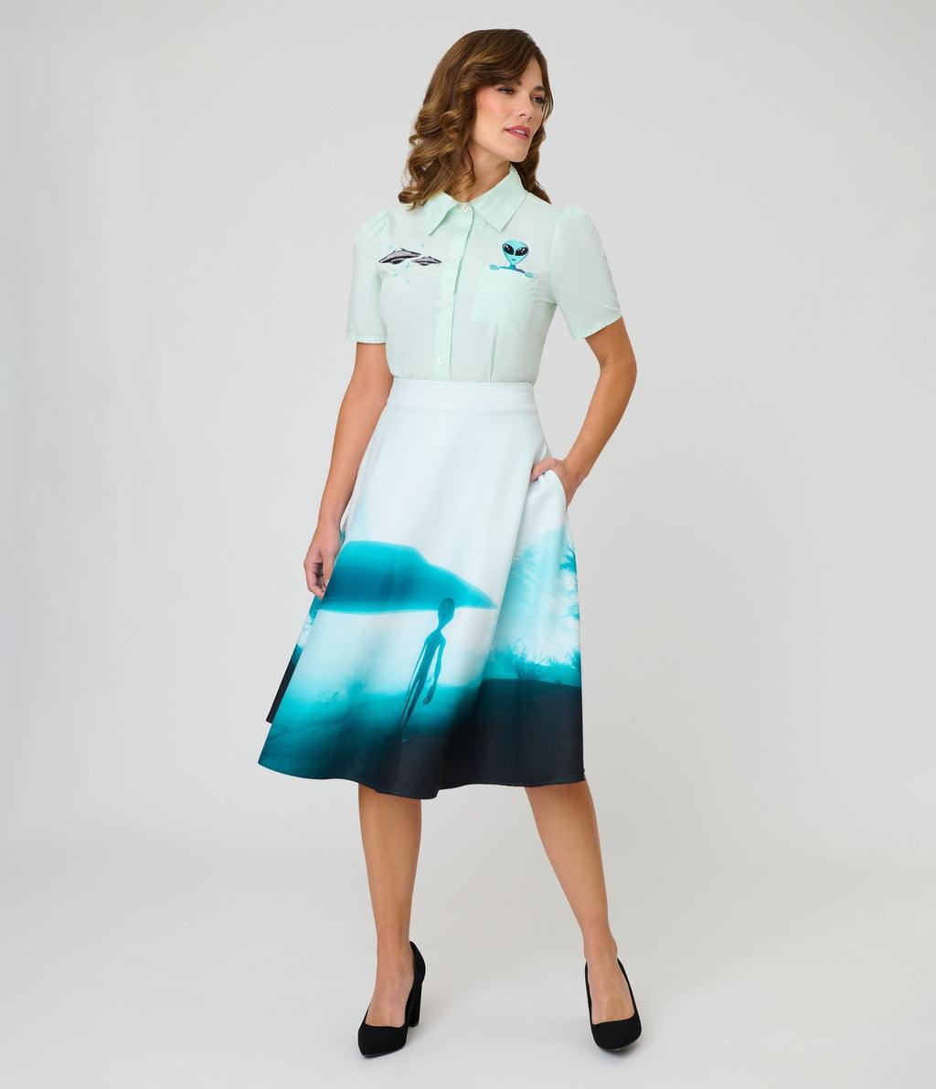 Unique Vintage UFO Print Vivian Swing Skirt - Unique Vintage - Womens, BOTTOMS, SKIRTS