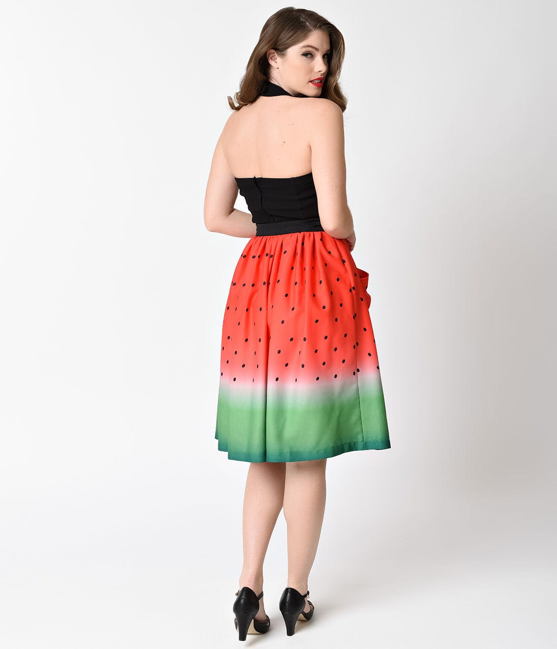 Unique Vintage Watermelon Ombre Button Up Elora Swing Skirt - Unique Vintage - Womens, BOTTOMS, SKIRTS