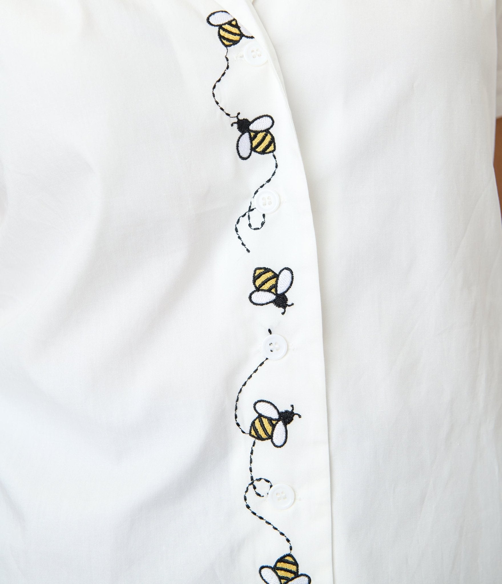 Unique Vintage White & Bee Embroidered Notch Collar Blouse - Unique Vintage - Womens, TOPS, WOVEN TOPS