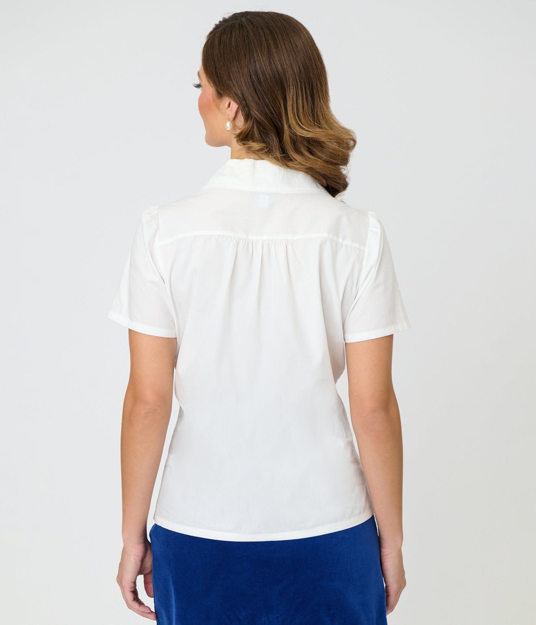 Unique Vintage White & Bee Embroidered Notch Collar Blouse - Unique Vintage - Womens, TOPS, WOVEN TOPS