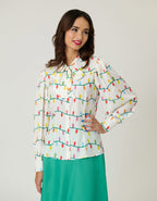 Unique Vintage White Christmas Lights Long Sleeve Gwen Blouse - Unique Vintage - Womens, TOPS, WOVEN TOPS