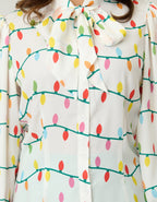 Unique Vintage White Christmas Lights Long Sleeve Gwen Blouse - Unique Vintage - Womens, TOPS, WOVEN TOPS