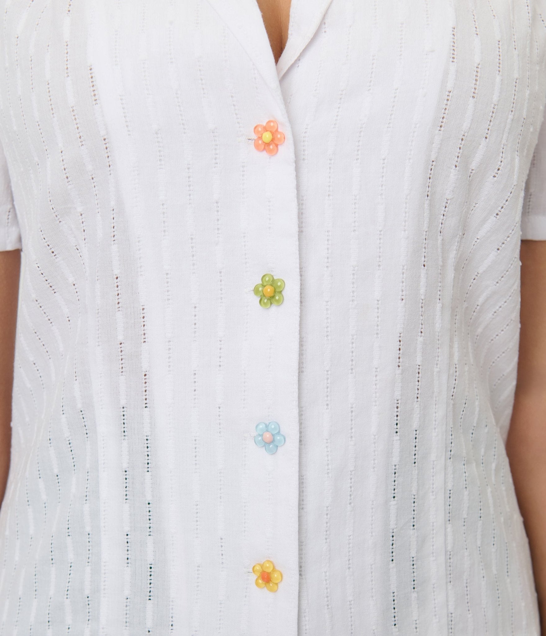 Unique Vintage White & Flower Buttons Cotton Blouse - Unique Vintage - Womens, TOPS, WOVEN TOPS