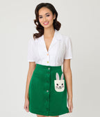 Unique Vintage White & Flower Buttons Cotton Blouse - Unique Vintage - Womens, TOPS, WOVEN TOPS