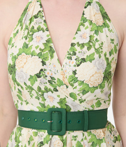 Unique Vintage White & Green Floral Tarrytown Hostess Dress - Unique Vintage - Womens, DRESSES, SWING