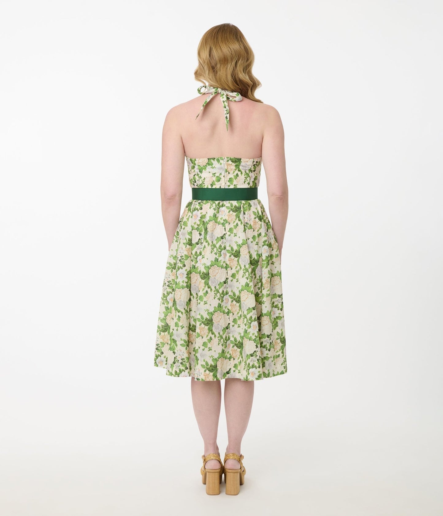 Unique Vintage White & Green Floral Tarrytown Hostess Dress - Unique Vintage - Womens, DRESSES, SWING