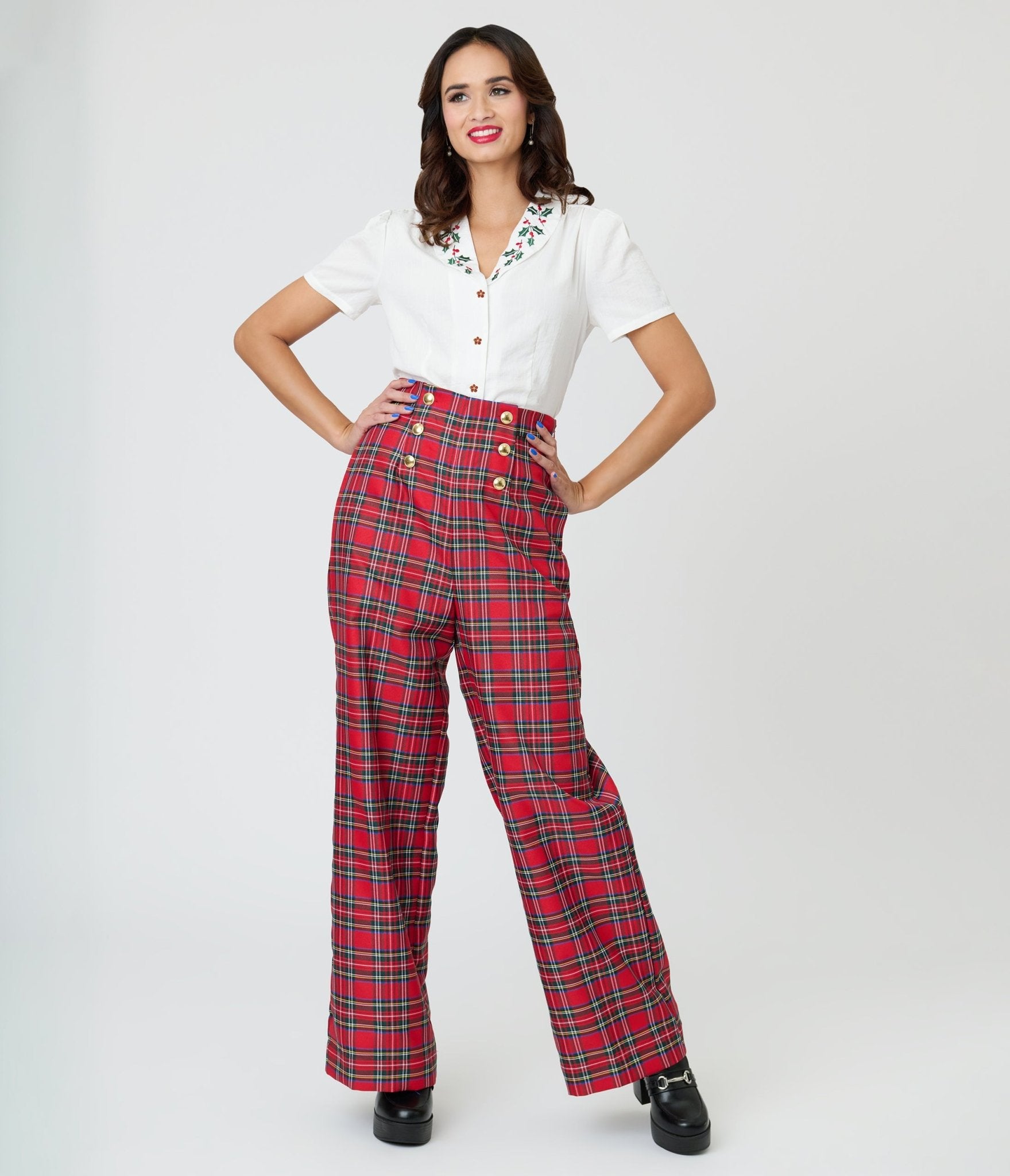 Unique Vintage White & Holly Embroidered Collar Blouse - Unique Vintage - Womens, TOPS, WOVEN TOPS