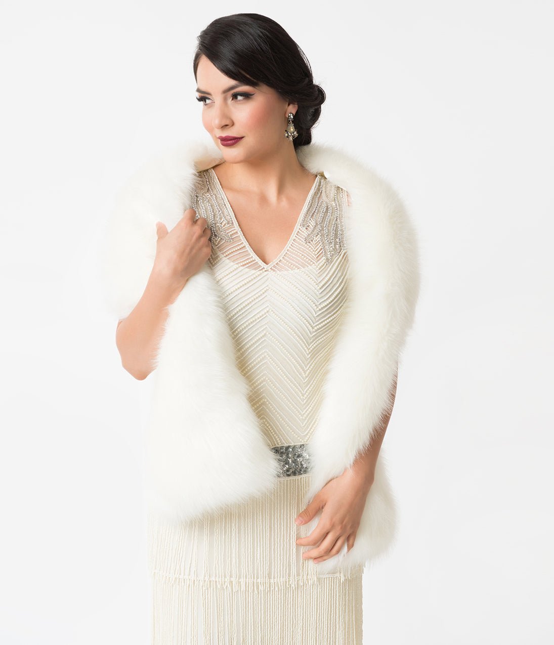 Unique Vintage White Ivory Faux Fur Stole - Unique Vintage - Womens, ACCESSORIES, GLOVES/SCARVES